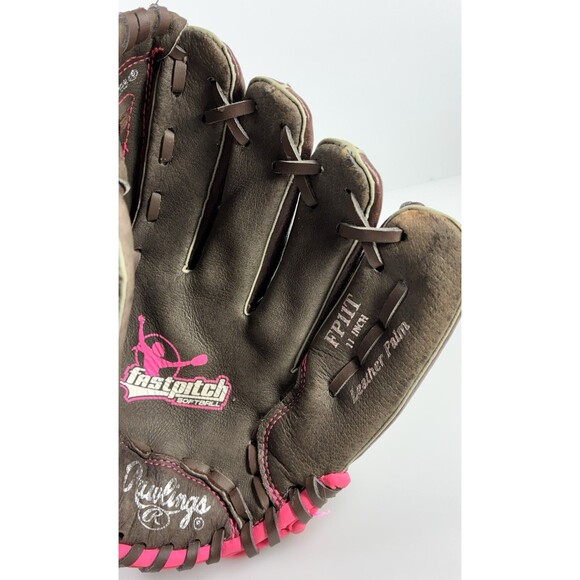Rawlings 11" Softball Glove Leather Palm FP11T Brown with Pink Trim RHT - Picture 8 of 9